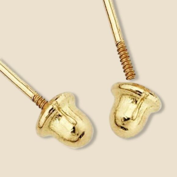14K Yellow Gold Heart Stud Earrings with Screw Backs - Picture 4 of 4